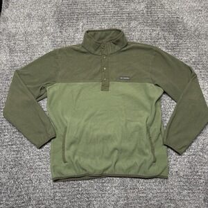Columbia Sweater Mens Medium Green Polyester Long Sleeve Pockets Logo 1/4 Button